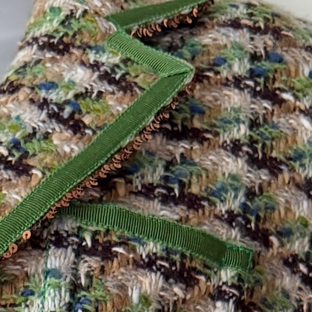 Marella Italy Virgin Wool Tweed Blazer Jacket Green Brown Sequin Trim Size 6 - Picture 3 of 8